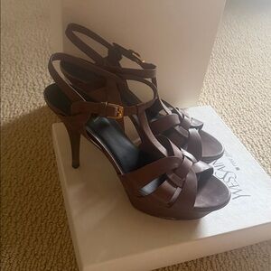 YSL Cognac leather tribute sandal!